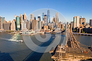 Beautiful USA skyline with Brooklyn and Washington bridges near the Manhattan island