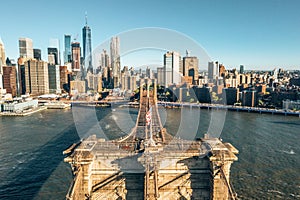 Beautiful USA skyline with Brooklyn and Washington bridges near the Manhattan island