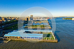 Beautiful USA skyline with Brooklyn and Washington bridges near the Manhattan island