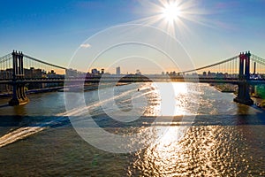 Beautiful USA skyline with Brooklyn and Washington bridges near the Manhattan island