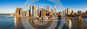 Beautiful USA skyline with Brooklyn and Washington bridges near the Manhattan island