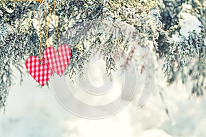 Beautiful valentine holiday background with two checkered hearts