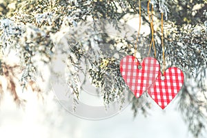 Beautiful valentine holiday background with two checkered hearts