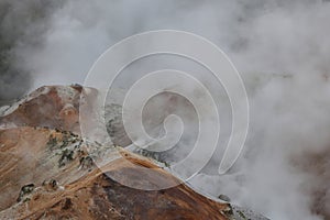 Beautiful valley of Jigokudani or & x22;Hell Valley& x22;, located just Hokkaido Japan