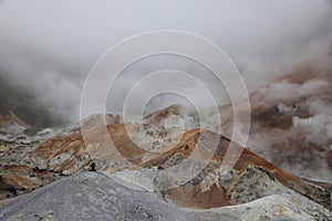 Beautiful valley of Jigokudani or & x22;Hell Valley& x22;, located just Hokkaido Japan