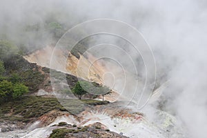 Beautiful valley of Jigokudani or "Hell Valley", located just Hokkaido Japan