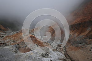 Beautiful valley of Jigokudani or "Hell Valley", located just Hokkaido Japan