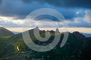 Beautiful valley and rocks at sunset in the Ergaki nature reserve