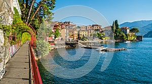 Beautiful Varenna waterfront on a sunny summer afternoon, Lake Como, Lombardy, Italy. photo