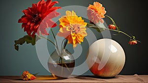 Beautiful Vase With Flowers And Egg In Vray Tracing Style