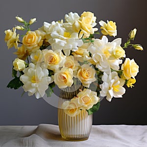 Beautiful Vase Of Yellow And White Roses In Daz3d Style