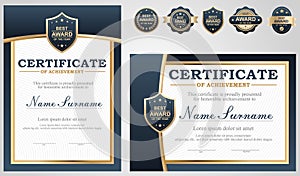 Beautiful vector blue and gold certificate template