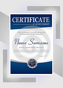 Beautiful vector blue and silver certificate template