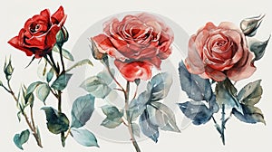 Beautiful vector card with watercolor roses. Hand-drawn illustration. Generative AI