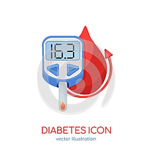 Beautiful vector diabetic icon. Glucometer cartoon sign.