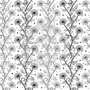 Beautiful vector floral pattern in black and white colors. Seamless vintage texture. Elegant template for your design.