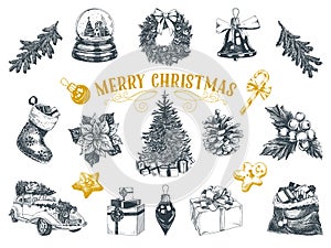 Beautiful vector hand drawn christmas Illustrations set.