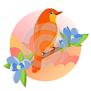 Beautiful vector illustration with hand drawn birds, japanese flowers, tree, spring wallpaper, branches. Perfect for