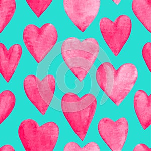Beautiful Vector illustration Seamless pattern with red watercolor hearts.