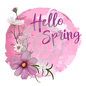 Beautiful vector modern web banner template with lettering on spring season decorated with young leaves and blossom