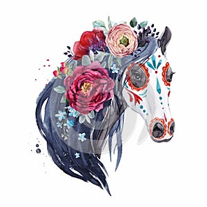 Watercolor horse vector portrait photo