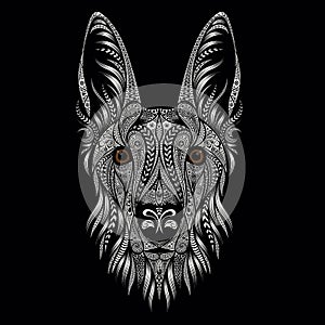 Beautiful vector portrait of a shepherd dog from patterns on a black background