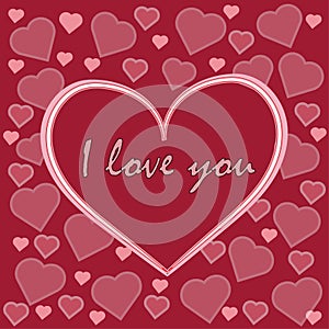 beautiful vector red card with hearts and letter word inscription I love you