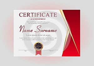 Beautiful vector red and gold certificate template