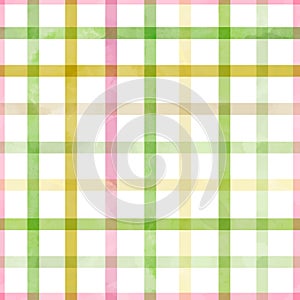 Beautiful vector seamless cell pattern with watercolor colorful stripes. Stock illustration.