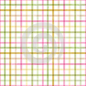 Beautiful vector seamless cell pattern with watercolor colorful stripes. Stock illustration.