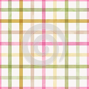 Beautiful vector seamless cell pattern with watercolor colorful stripes. Stock illustration.