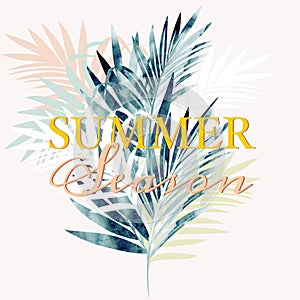 Beautiful vector tropical poster with palm leaves for design