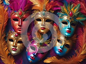 Beautiful Venetian carnival masks with feathers