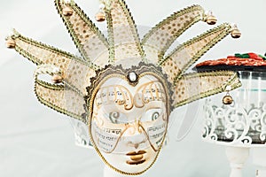 Beautiful Venetian masks background. Close-up image