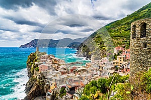 Beautiful Vernazza fisherman village at Cinque Terre, Italy