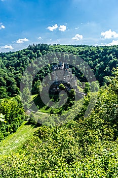 Beautiful vertical shot of the Eltz Castle surrounded by trees in Wierschem, Germany