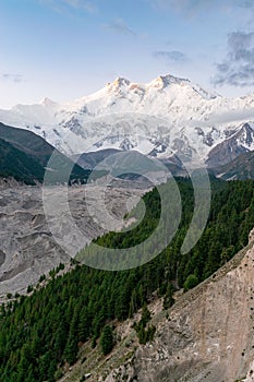 Beautiful vertical shot of Rakhiot glacier and Nanga Parbat mountains in karakoram ,Pakistan