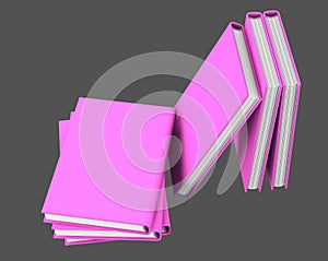 Beautiful very high resolution heap of purple closed books, symbol of the day of knowledge isolated on grey background - 3d