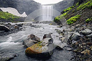 Beautiful vibrant panorama picture with a view on icelandic wate