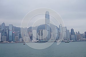 The beautiful Victoria Harbor and Golden Bauhinia Square in Hong Kong