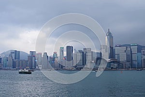 The beautiful Victoria Harbor and Golden Bauhinia Square in Hong Kong