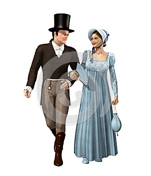 Beautiful Victorian couple taking a stroll