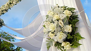 Beautiful video 4k of the Jewish Hupa.Closeup on a bouquet from roses