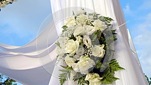 Beautiful video 4k of the Jewish Hupa.Closeup on a bouquet from roses