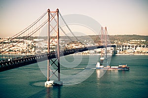 Beautiful view in 25th April Bridge, Lisbon, Portugal