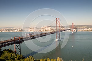Beautiful view with the 25th April Bridge, Lisbon, Portugal