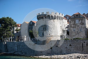 Beautiful view of the abandoned castle near the other houses in Croatia, Dalmatien, Korcula,