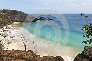 Beautiful view from above of the bay of Praia do Sancho in Fernando de Noronha