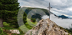 Beautiful view above Oberholz Hutte in the Dolomites photo