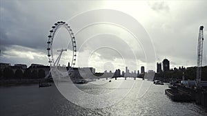 Beautiful view above the River Thames on London eye, County Hall, Westminster Bridge, Big Ben and Houses of Parliament